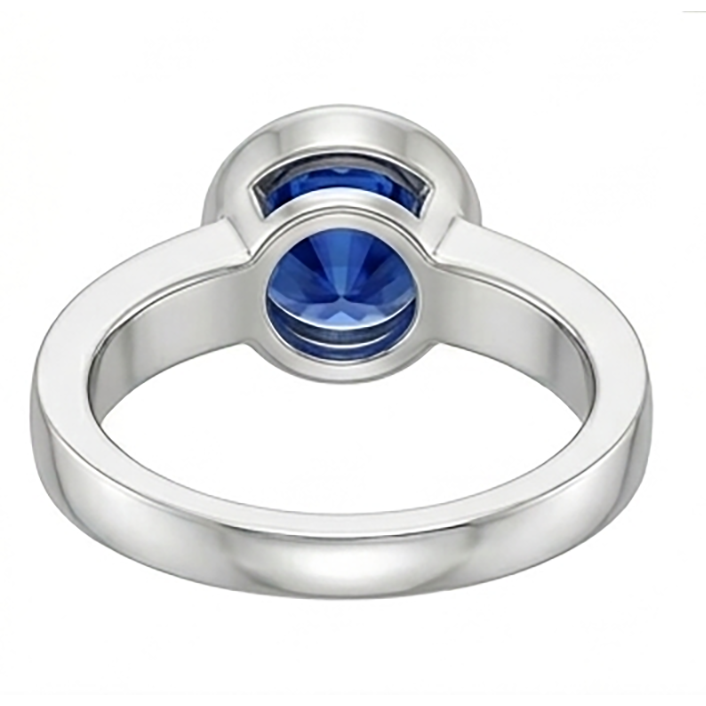 Natural Real ( Not Lab Grown )  Mens Solitaire Ring Bezel Set Round Blue Sapphire 2 Carat Thick Shank