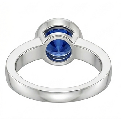 Natural Real ( Not Lab Grown )  Mens Solitaire Ring Bezel Set Round Blue Sapphire 2 Carat Thick Shank