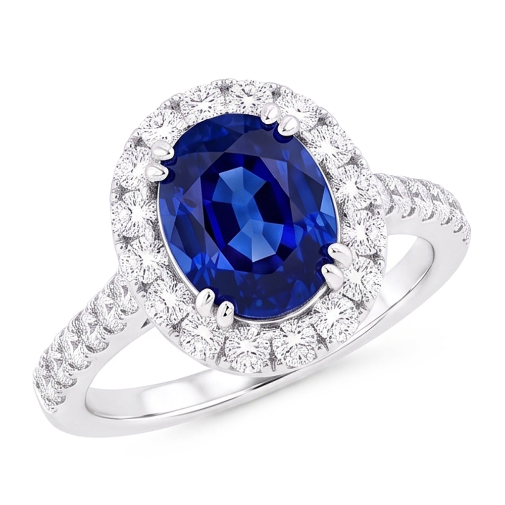 Natural Real ( Not Lab Grown )  Oval 6 Carat Halo Sapphire Engagement Ring
