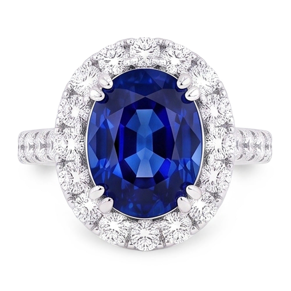 Natural Real ( Not Lab Grown )  Oval 6 Carat Halo Sapphire Engagement Ring