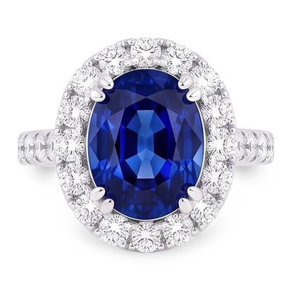 Natural Real ( Not Lab Grown )  Oval 6 Carat Halo Sapphire Engagement Ring