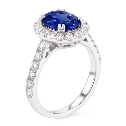 Natural Real ( Not Lab Grown )  Oval 6 Carat Halo Sapphire Engagement Ring