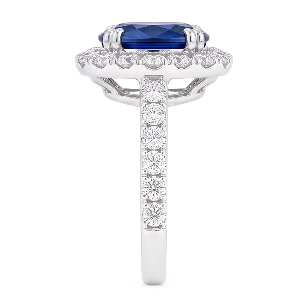 Natural Real ( Not Lab Grown )  Oval 6 Carat Halo Sapphire Engagement Ring