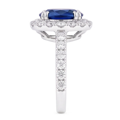Natural Real ( Not Lab Grown )  Oval 6 Carat Halo Sapphire Engagement Ring
