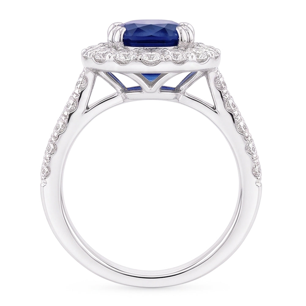 Natural Real ( Not Lab Grown )  Oval 6 Carat Halo Sapphire Engagement Ring