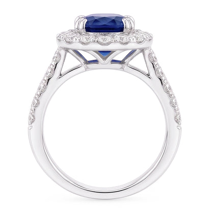Natural Real ( Not Lab Grown )  Oval 6 Carat Halo Sapphire Engagement Ring