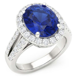 Natural Real ( Not Lab Grown )  Oval Cabochon Sapphire Ladies Halo Ring