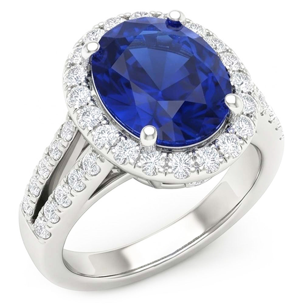 Natural Real ( Not Lab Grown )  Oval Cabochon Sapphire Ladies Halo Ring