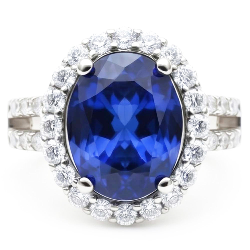 Natural Real ( Not Lab Grown )  Oval Cabochon Sapphire Ladies Halo Ring