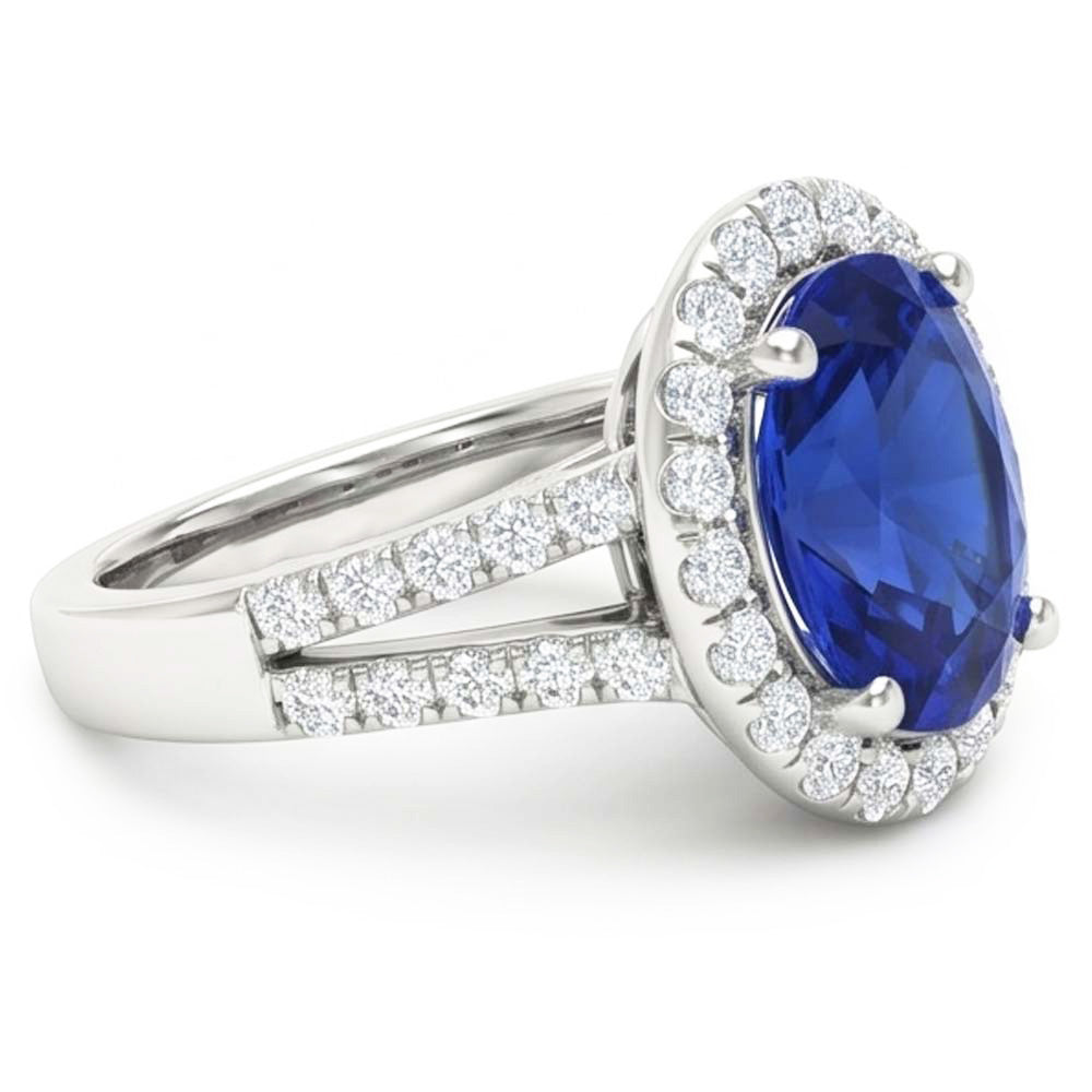 Natural Real ( Not Lab Grown )  Oval Cabochon Sapphire Ladies Halo Ring