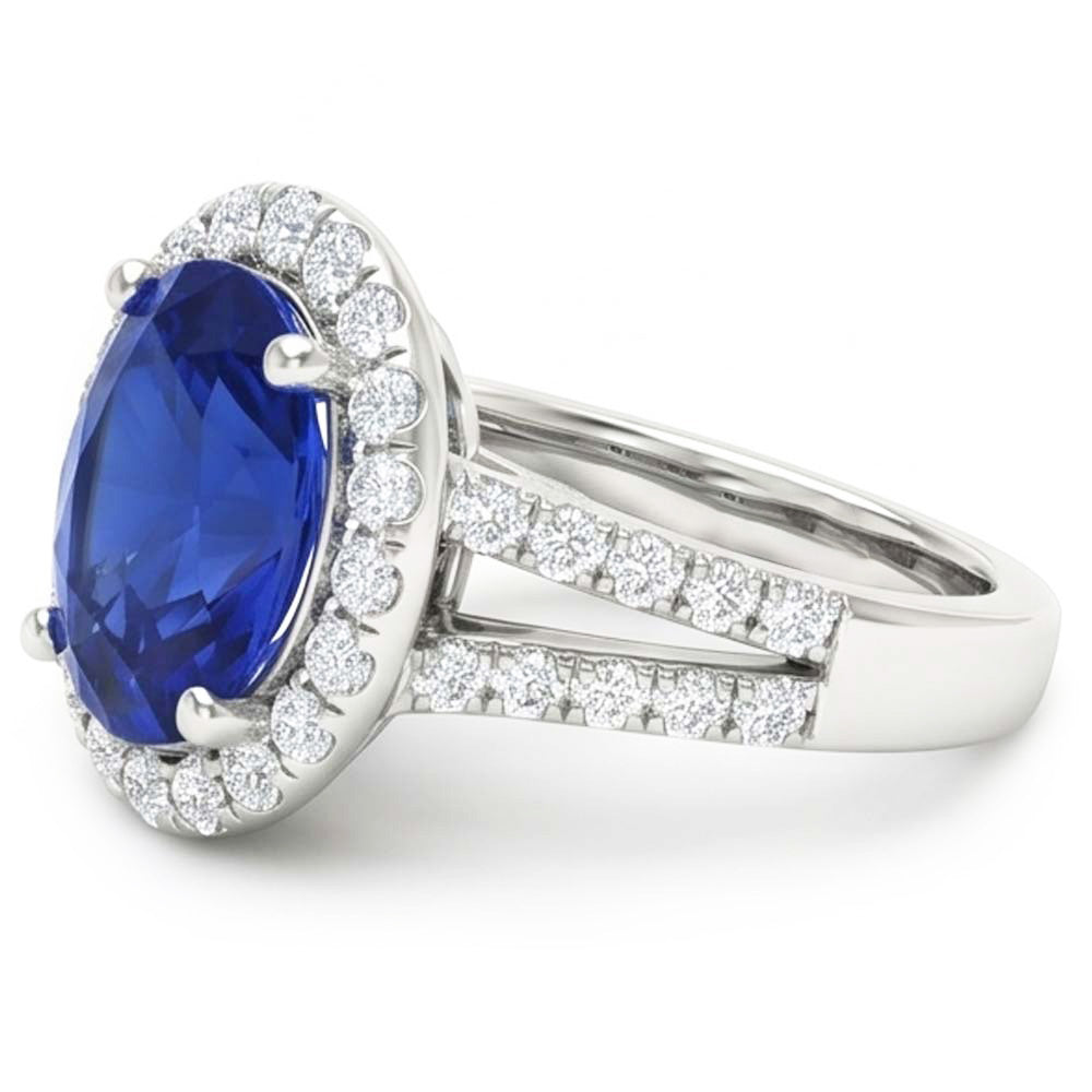 Natural Real ( Not Lab Grown )  Oval Cabochon Sapphire Ladies Halo Ring