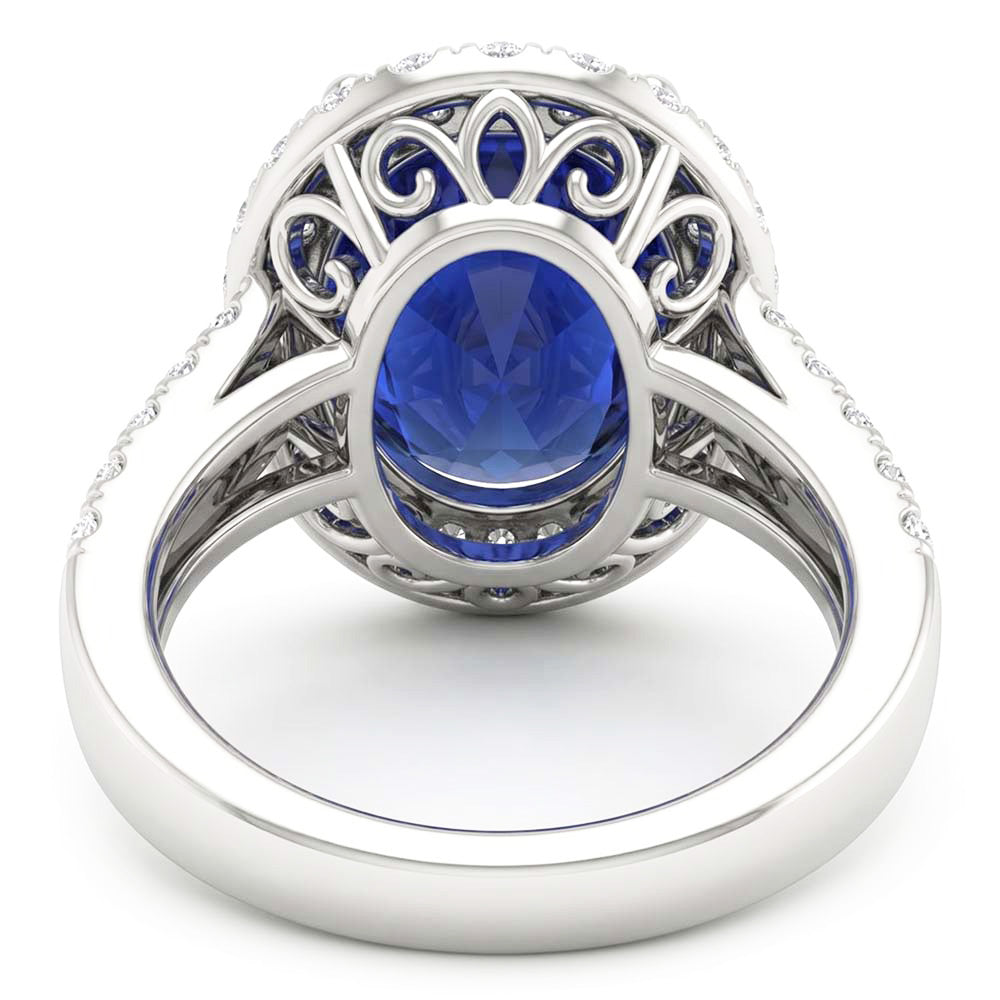 Natural Real ( Not Lab Grown )  Oval Cabochon Sapphire Ladies Halo Ring
