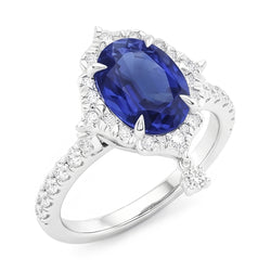 Natural Real ( Not Lab Grown )  Oval Cut Halo Ceylon Sapphire Engagement Ring 5.50 Carats White Gold
