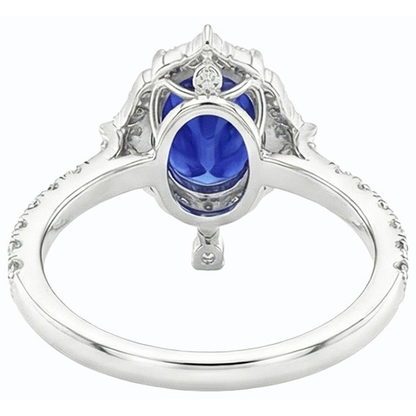 Natural Real ( Not Lab Grown )  Oval Cut Halo Ceylon Sapphire Engagement Ring 5.50 Carats White Gold