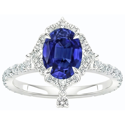 Natural Real ( Not Lab Grown )  Oval Cut Halo Ceylon Sapphire Engagement Ring 5.50 Carats White Gold