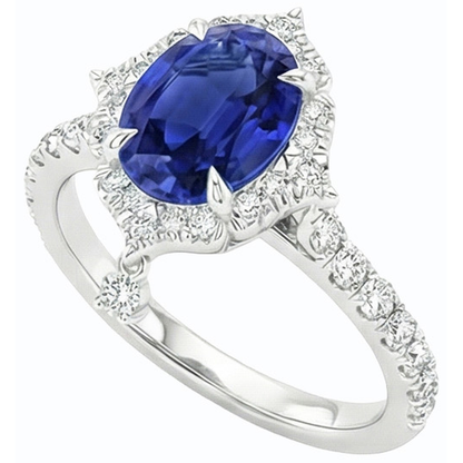 Natural Real ( Not Lab Grown )  Oval Cut Halo Ceylon Sapphire Engagement Ring 5.50 Carats White Gold