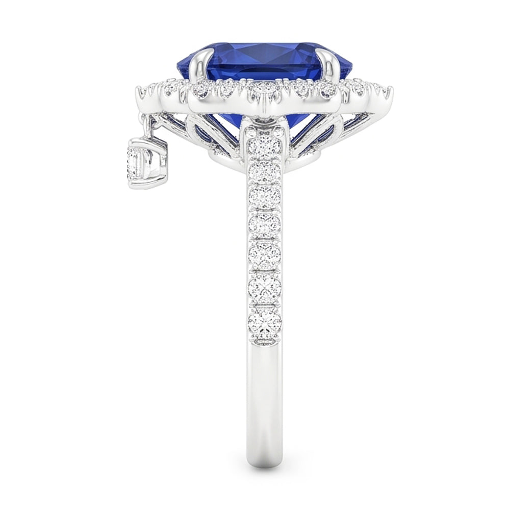 Natural Real ( Not Lab Grown )  Oval Cut Halo Ceylon Sapphire Engagement Ring 5.50 Carats White Gold