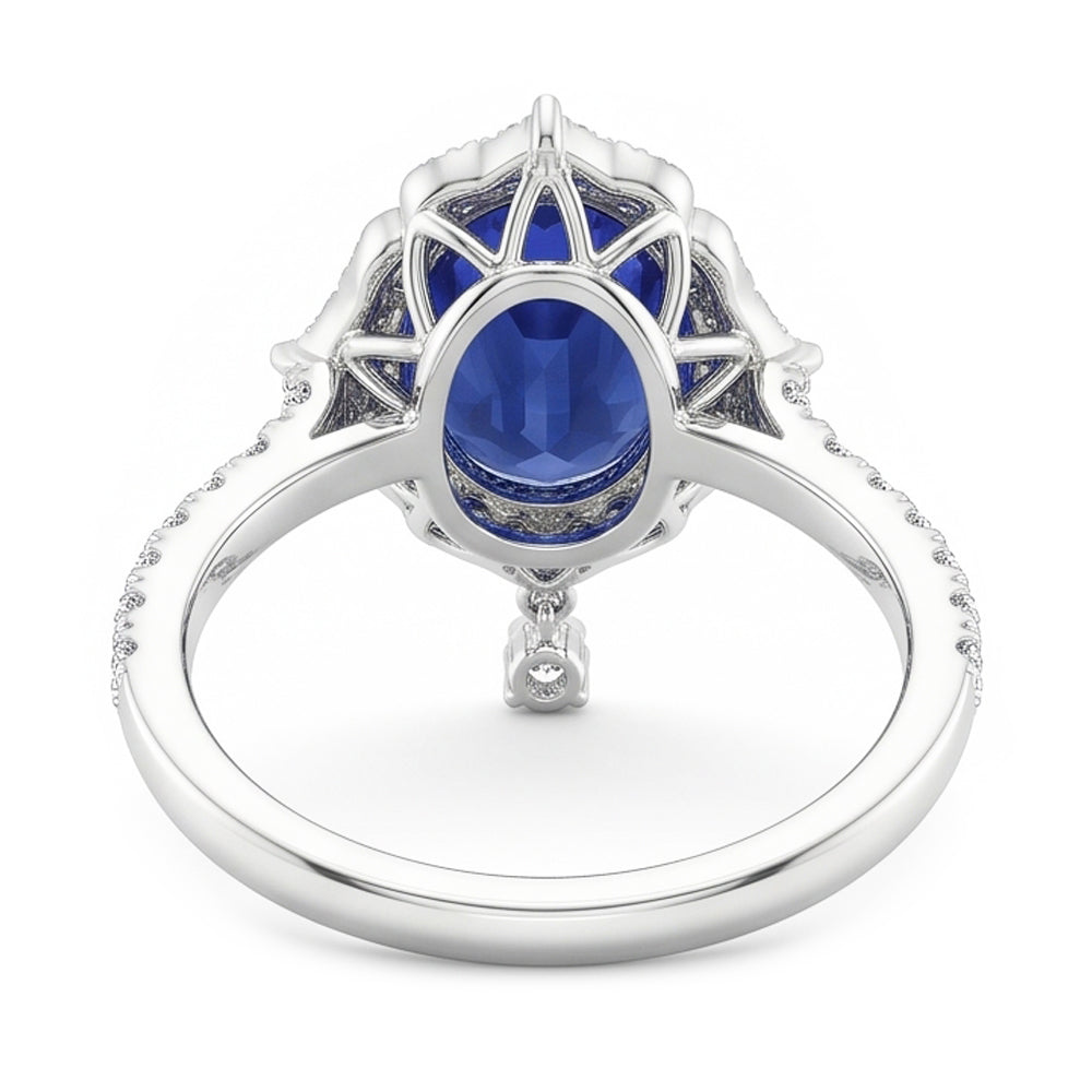 Natural Real ( Not Lab Grown )  Oval Cut Halo Ceylon Sapphire Engagement Ring 5.50 Carats White Gold