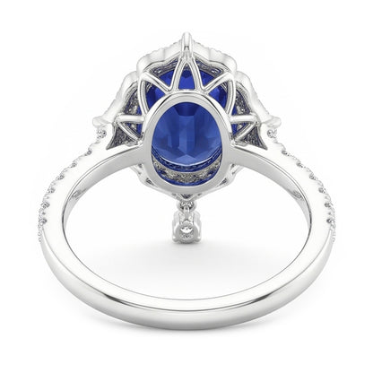 Natural Real ( Not Lab Grown )  Oval Cut Halo Ceylon Sapphire Engagement Ring 5.50 Carats White Gold