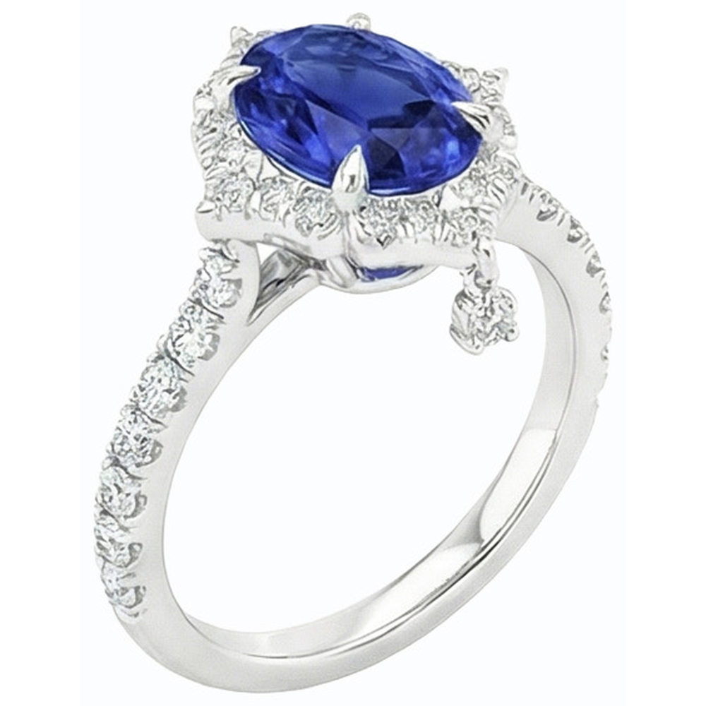 Natural Real ( Not Lab Grown )  Oval Cut Halo Ceylon Sapphire Engagement Ring 5.50 Carats White Gold