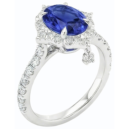 Natural Real ( Not Lab Grown )  Oval Cut Halo Ceylon Sapphire Engagement Ring 5.50 Carats White Gold