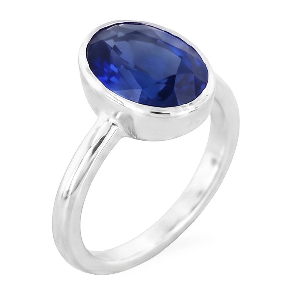 Natural Real ( Not Lab Grown )  Oval Cut Sapphire Solitaire Ring Bezel Set 2 Carats Ladies Jewelry