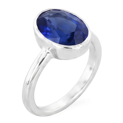 Natural Real ( Not Lab Grown )  Oval Cut Sapphire Solitaire Ring Bezel Set 2 Carats Ladies Jewelry