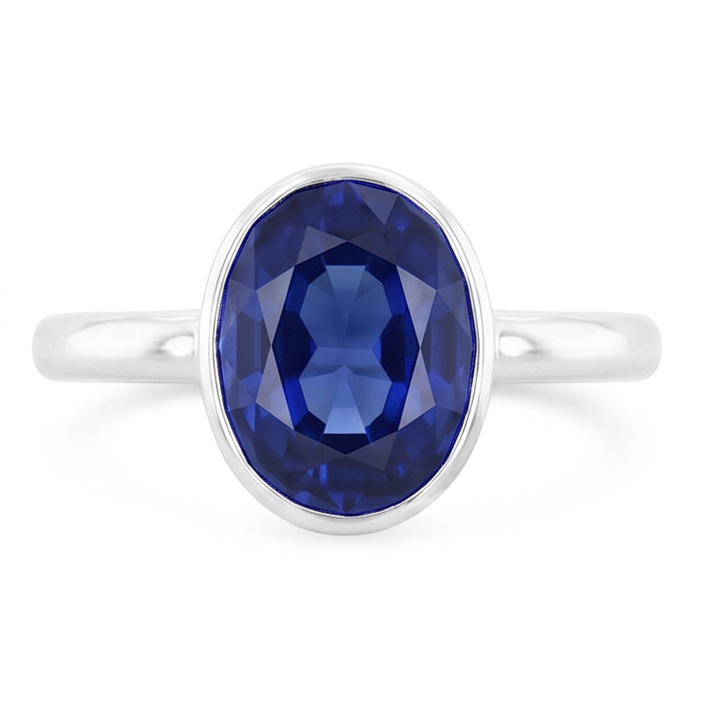 Natural Real ( Not Lab Grown )  Oval Cut Sapphire Solitaire Ring Bezel Set 2 Carats Ladies Jewelry
