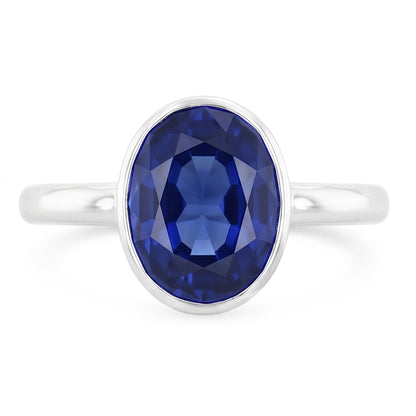 Natural Real ( Not Lab Grown )  Oval Cut Sapphire Solitaire Ring Bezel Set 2 Carats Ladies Jewelry