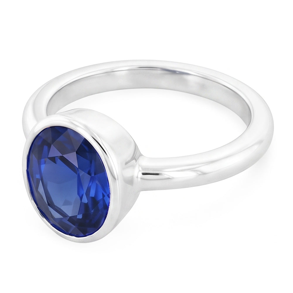 Natural Real ( Not Lab Grown )  Oval Cut Sapphire Solitaire Ring Bezel Set 2 Carats Ladies Jewelry