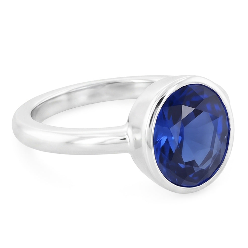 Natural Real ( Not Lab Grown )  Oval Cut Sapphire Solitaire Ring Bezel Set 2 Carats Ladies Jewelry