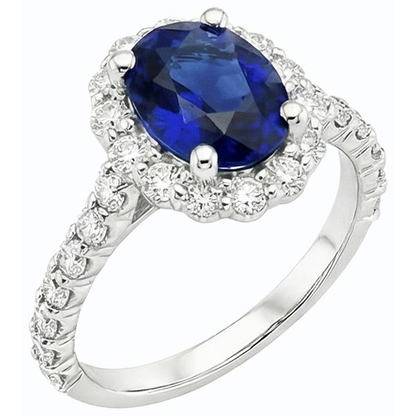Natural Real ( Not Lab Grown )  Oval Deep Blue Sapphire Halo Wedding Ring 6 Carats White Gold