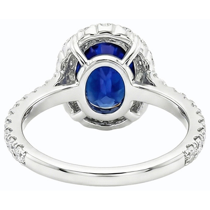 Natural Real ( Not Lab Grown )  Oval Deep Blue Sapphire Halo Wedding Ring 6 Carats White Gold