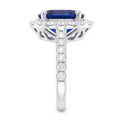 Natural Real ( Not Lab Grown )  Oval Deep Blue Sapphire Halo Wedding Ring 6 Carats White Gold