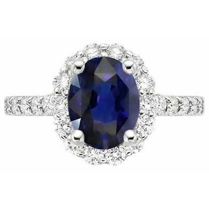 Natural Real ( Not Lab Grown )  Oval Deep Blue Sapphire Halo Wedding Ring 6 Carats White Gold