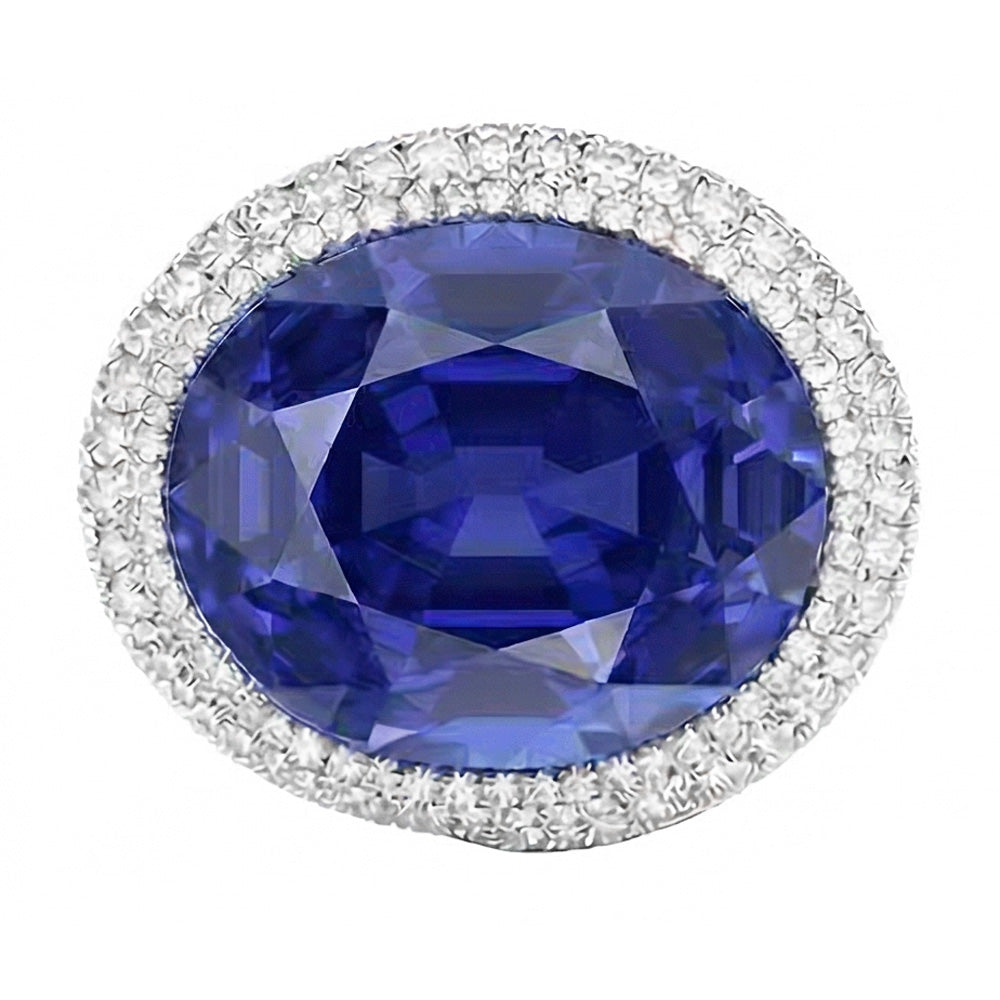 Natural Real ( Not Lab Grown )  Oval Sapphire Gold Cocktail Ring