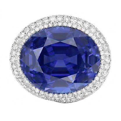Natural Real ( Not Lab Grown )  Oval Sapphire Gold Cocktail Ring