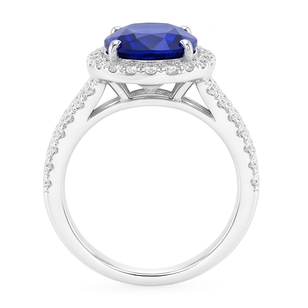 Natural Real ( Not Lab Grown )  Oval Sapphire Halo Wedding Ring Set Pave Split Shank 5 Carats Gold