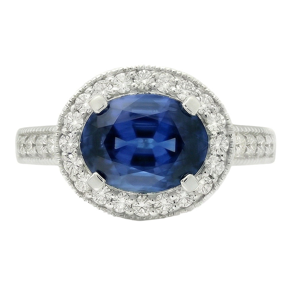 Natural Real ( Not Lab Grown )  Oval Sapphire Stone Halo Ring