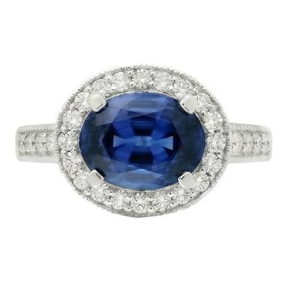 Natural Real ( Not Lab Grown )  Oval Sapphire Stone Halo Ring