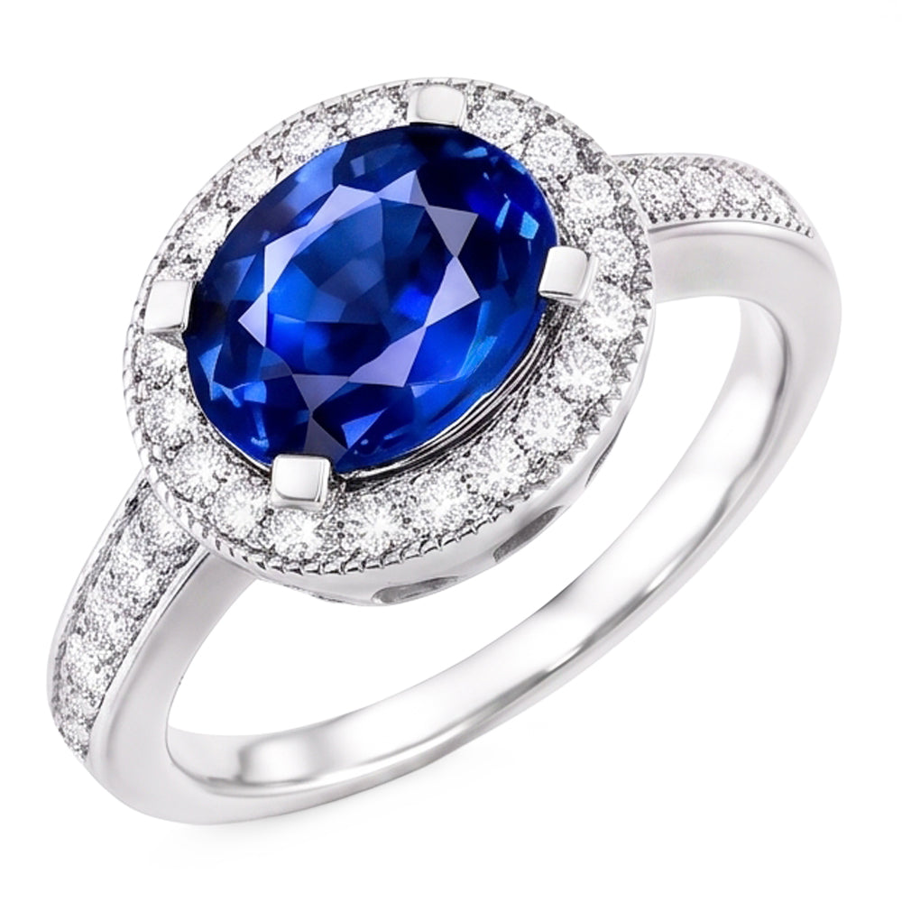 Natural Real ( Not Lab Grown )  Oval Sapphire Stone Halo Ring