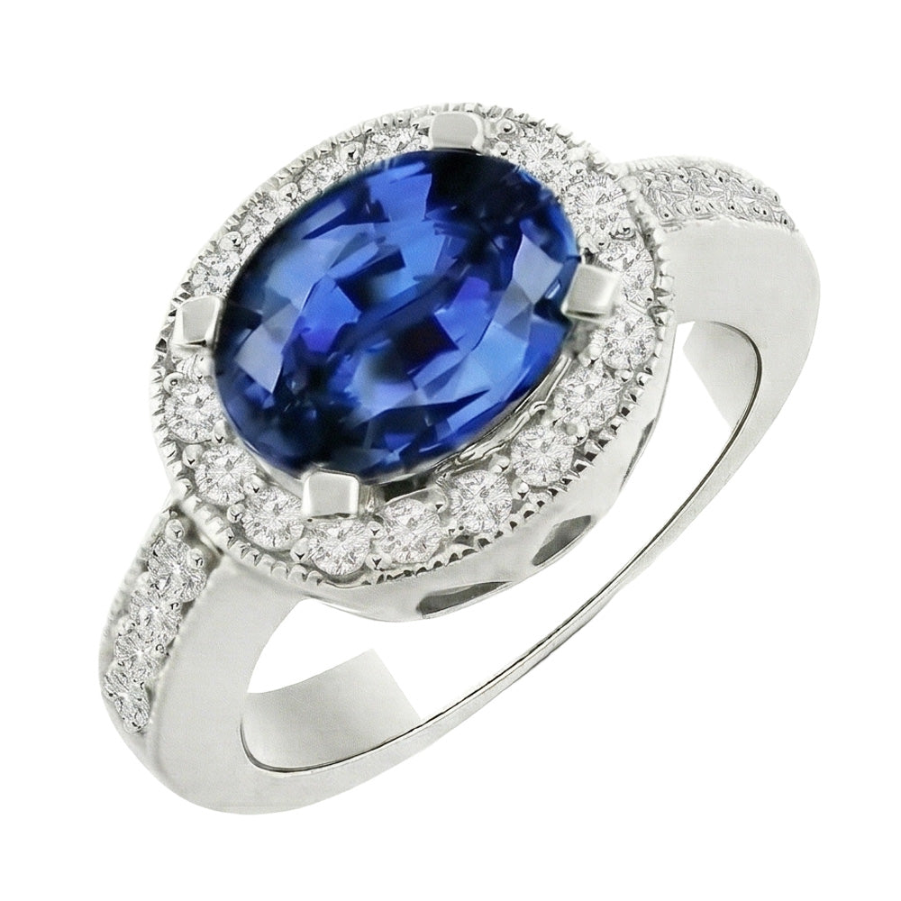 Natural Real ( Not Lab Grown )  Oval Sapphire Stone Halo Ring