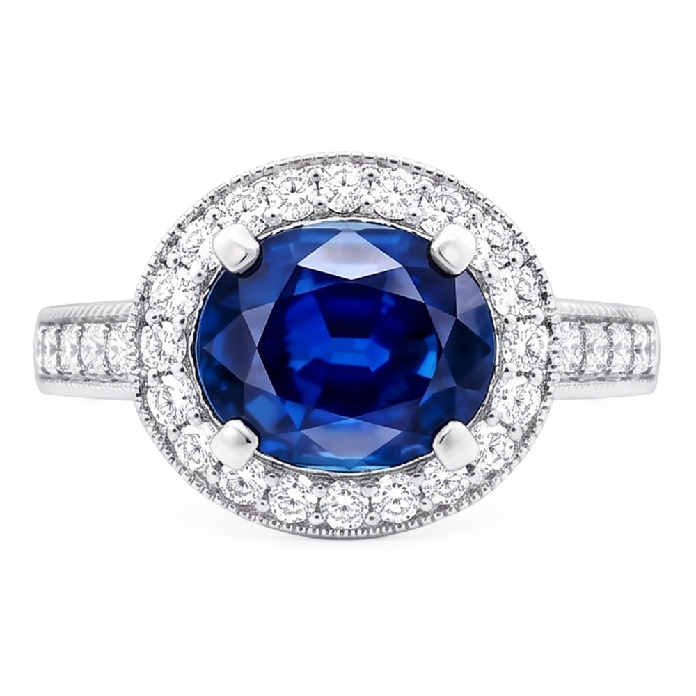 Natural Real ( Not Lab Grown )  Oval Sapphire Stone Halo Ring