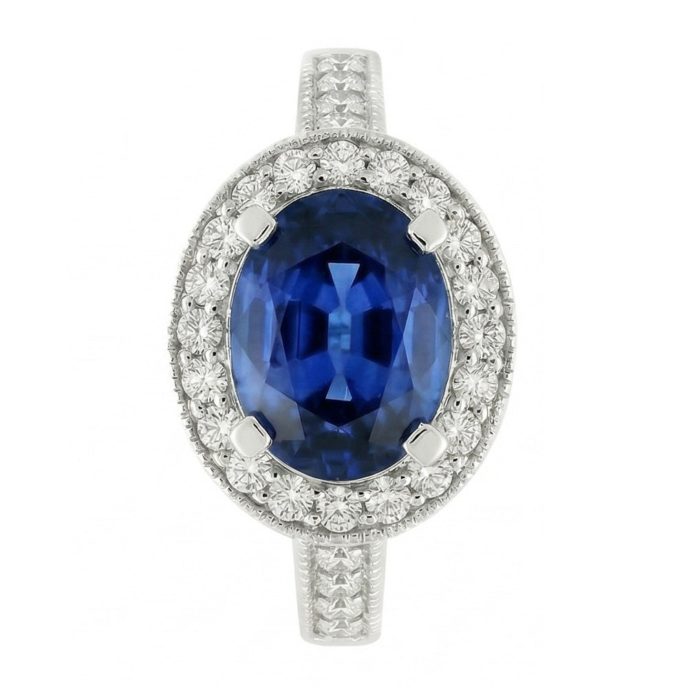Natural Real ( Not Lab Grown )  Oval Sapphire Stone Halo Ring