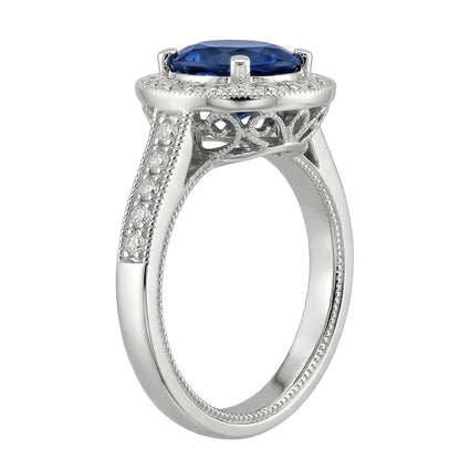 Natural Real ( Not Lab Grown )  Oval Sapphire Stone Halo Ring