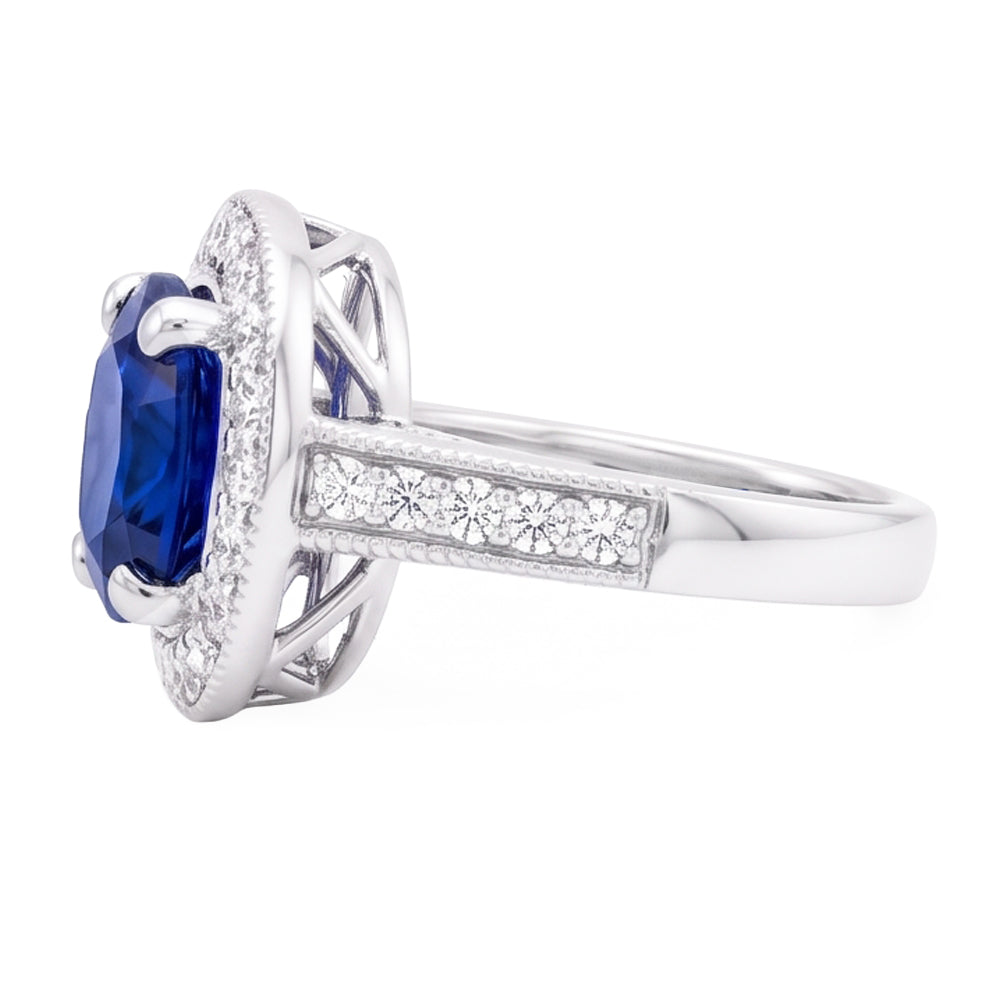 Natural Real ( Not Lab Grown )  Oval Sapphire Stone Halo Ring