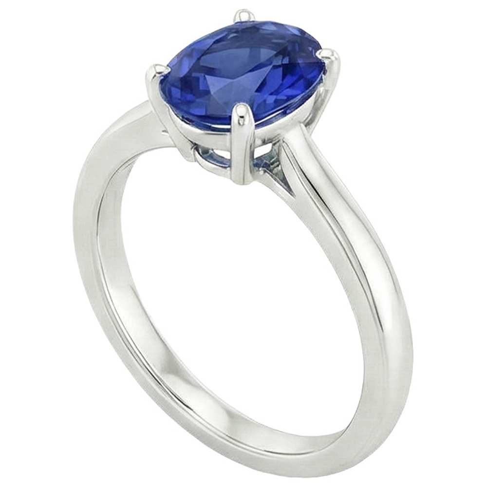 Natural Real ( Not Lab Grown )  Oval Shaped Solitaire Ceylon Sapphire Wedding Ring 3 Carats Gold