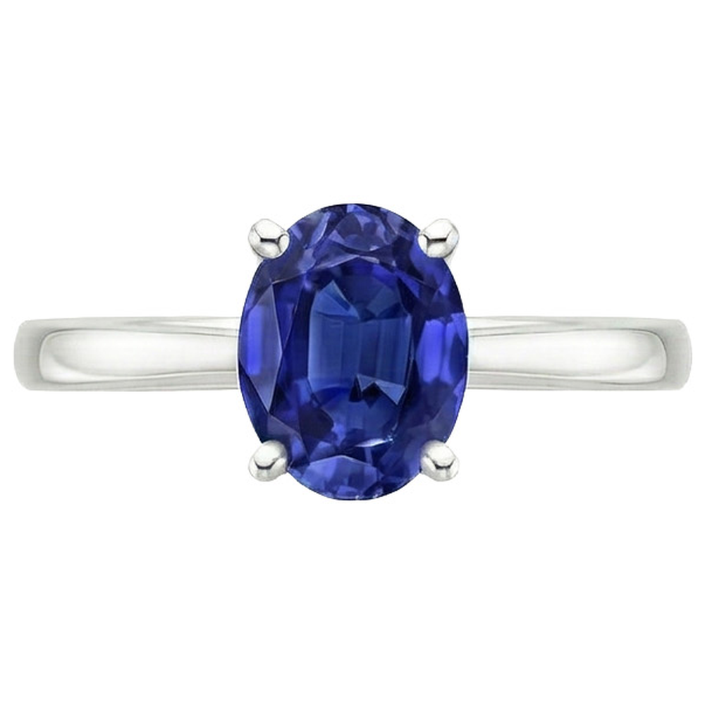 Natural Real ( Not Lab Grown )  Oval Shaped Solitaire Ceylon Sapphire Wedding Ring 3 Carats Gold