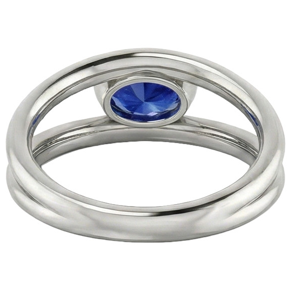 Natural Real ( Not Lab Grown )  Oval Solitaire 2 Carat Ring Bezel Set Blue Ceylon Sapphire Gold 14K
