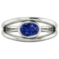 Natural Real ( Not Lab Grown )  Oval Solitaire 2 Carat Ring Bezel Set Blue Ceylon Sapphire Gold 14K